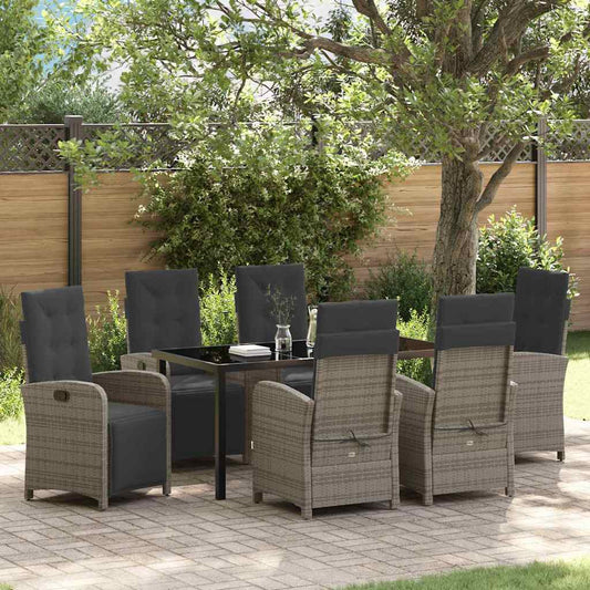 Garten Essgruppe 7 pcs Grau Poly-Rattan