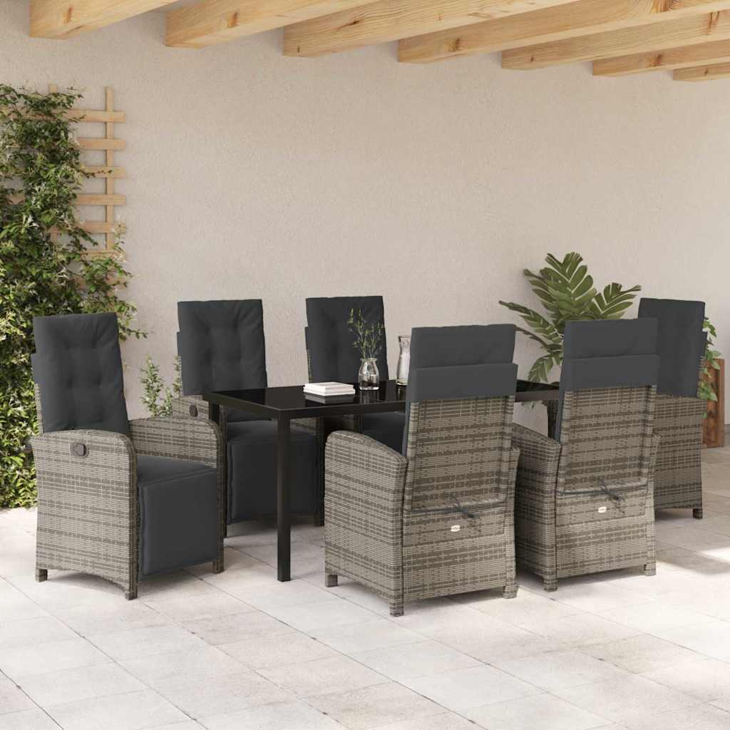Garten Essgruppe 7 pcs Grau Poly-Rattan