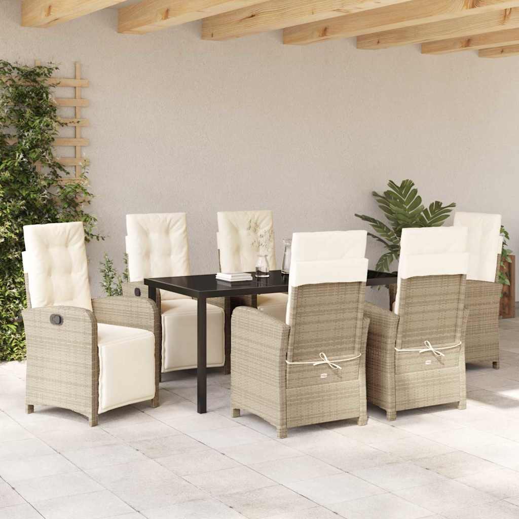 Garten Essgruppe 7 pcs Beige Poly-Rattan