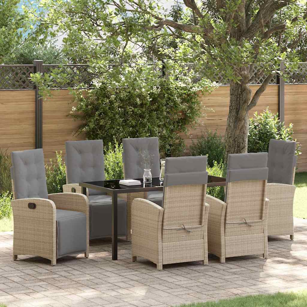 Garten Essgruppe 7 pcs Beige Poly-Rattan