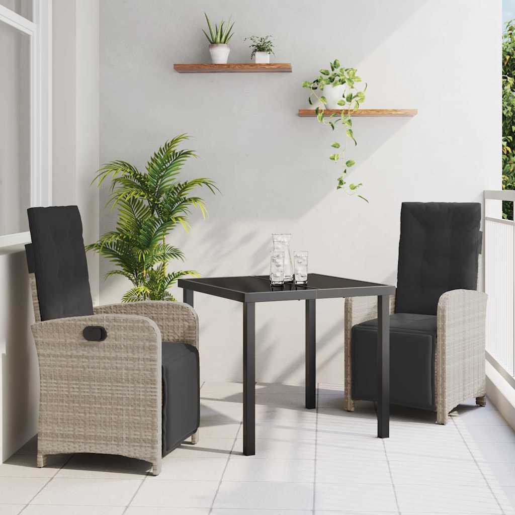 Garten Essgruppe 3 pcs Hellgrau Poly-Rattan