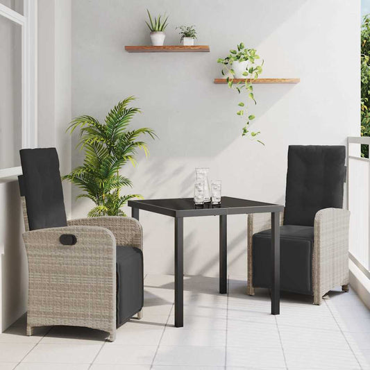 Garten Essgruppe 3 pcs Hellgrau Poly-Rattan