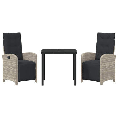 Garten Essgruppe 3 pcs Hellgrau Poly-Rattan