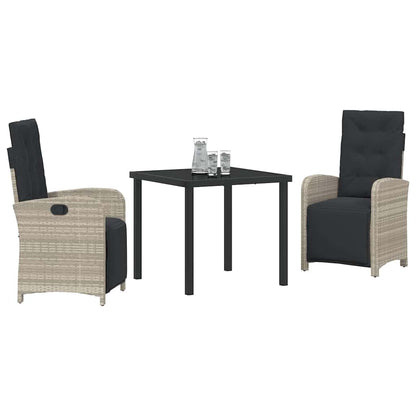 Garten Essgruppe 3 pcs Hellgrau Poly-Rattan