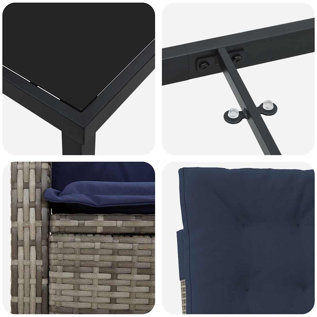 Garten Essgruppe 3 pcs Grau Poly-Rattan