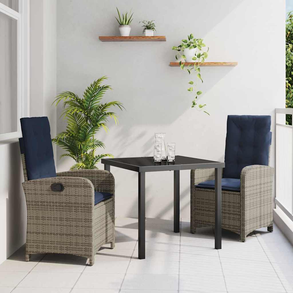 Garten Essgruppe 3 pcs Grau Poly-Rattan