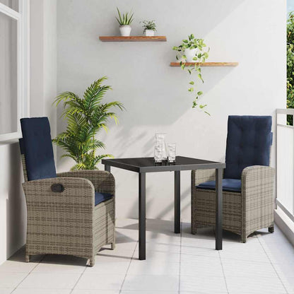Garten Essgruppe 3 pcs Grau Poly-Rattan