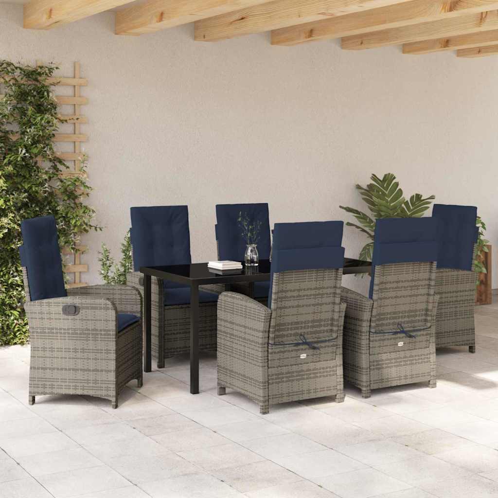 Garten Essgruppe 7 pcs Grau Poly-Rattan