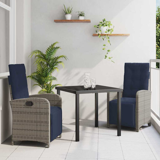 Garten Essgruppe 3 pcs Grau Poly-Rattan