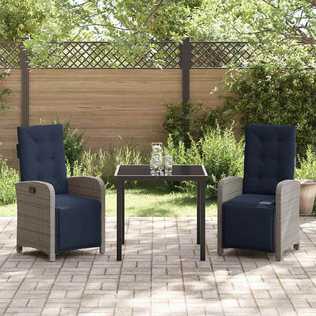 Garten Essgruppe 3 pcs Grau Poly-Rattan