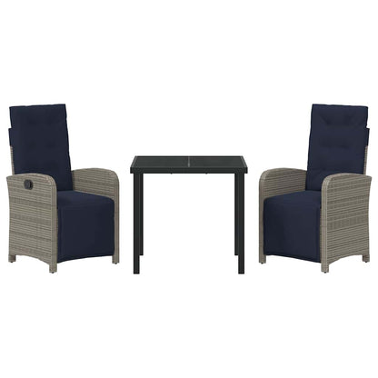 Garten Essgruppe 3 pcs Grau Poly-Rattan