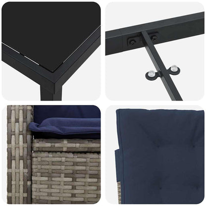 Garten Essgruppe 7 pcs Grau Poly-Rattan