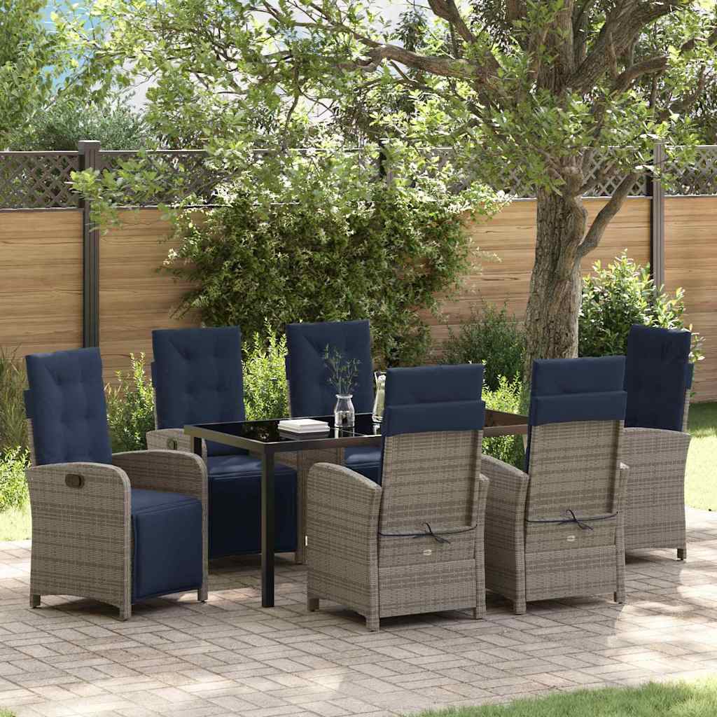 Garten Essgruppe 7 pcs Grau Poly-Rattan