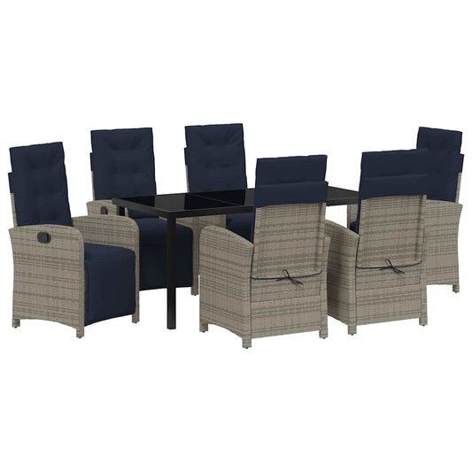 Garten Essgruppe 7 pcs Grau Poly-Rattan