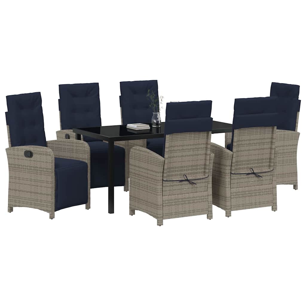 Garten Essgruppe 7 pcs Grau Poly-Rattan