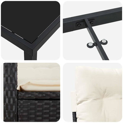 Garten Essgruppe 3 pcs Schwarz Poly-Rattan