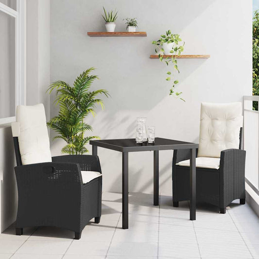 Garten Essgruppe 3 pcs Schwarz Poly-Rattan