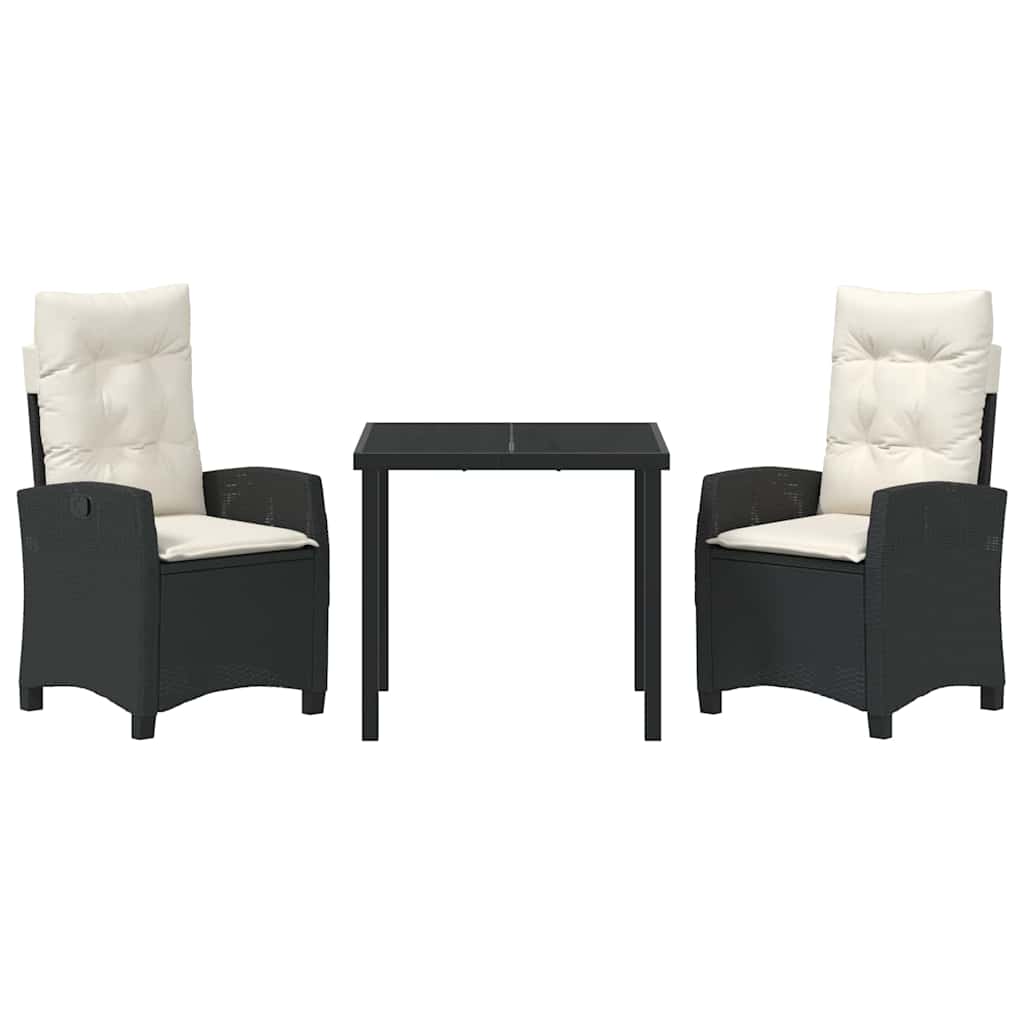 Garten Essgruppe 3 pcs Schwarz Poly-Rattan