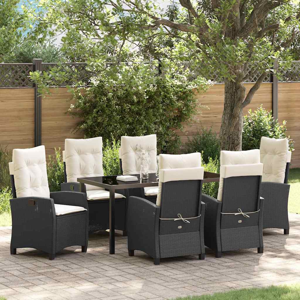 Garten Essgruppe 7 pcs Schwarz Poly-Rattan