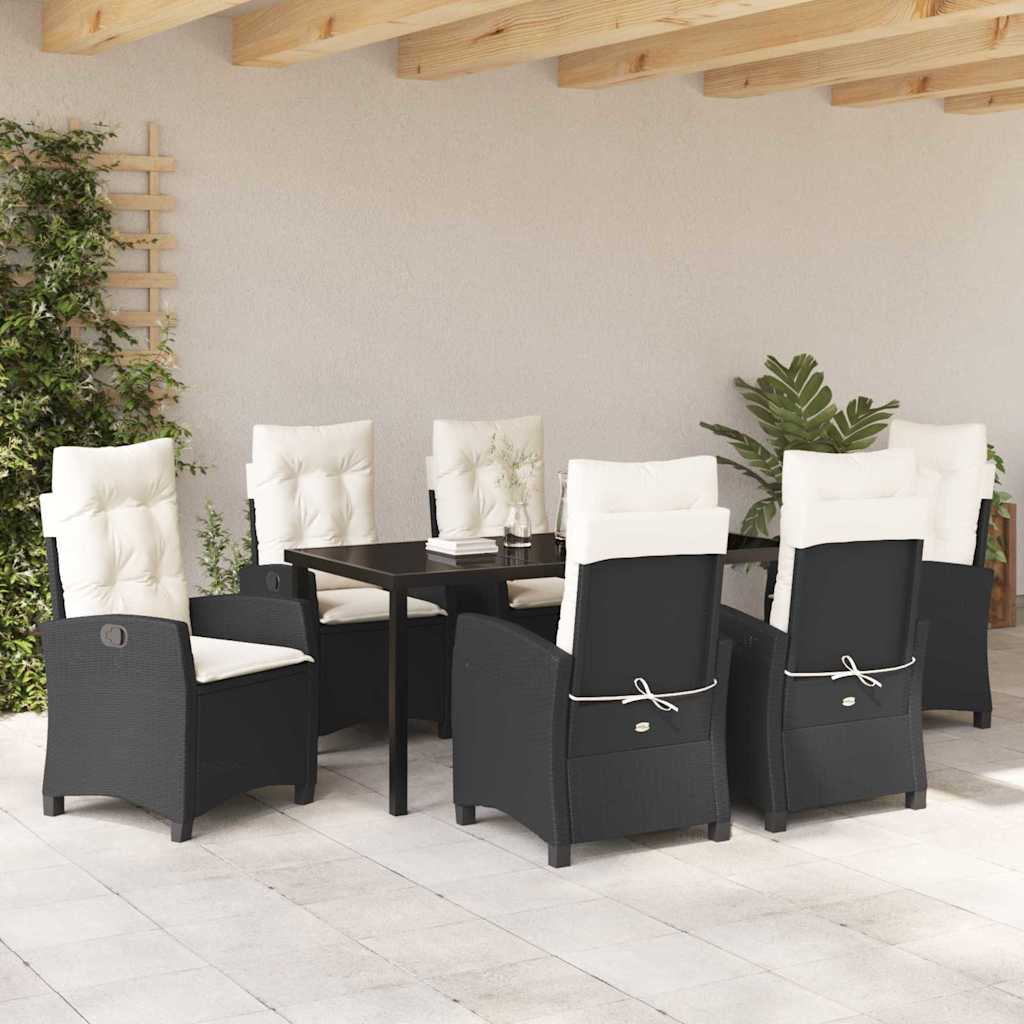 Garten Essgruppe 7 pcs Schwarz Poly-Rattan