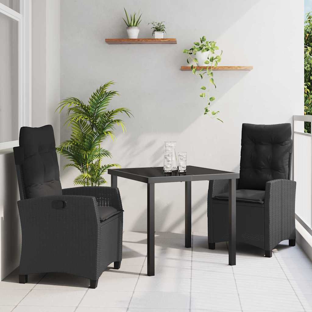Garten Essgruppe 3 pcs Schwarz Poly-Rattan