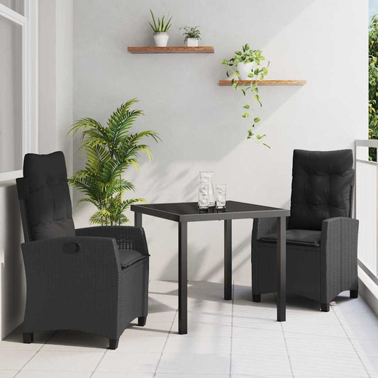 Garten Essgruppe 3 pcs Schwarz Poly-Rattan