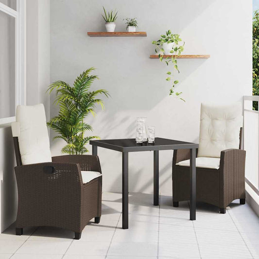 Garten Essgruppe 3 pcs Braun Poly-Rattan
