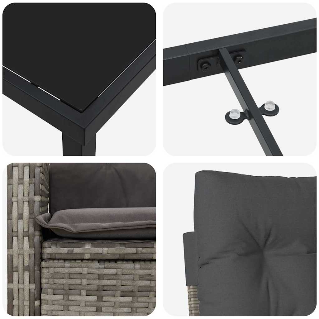 Garten Essgruppe 3 pcs Grau Poly-Rattan