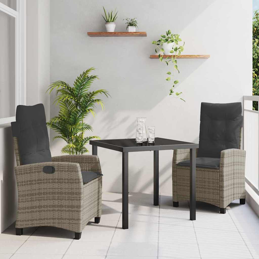 Garten Essgruppe 3 pcs Grau Poly-Rattan