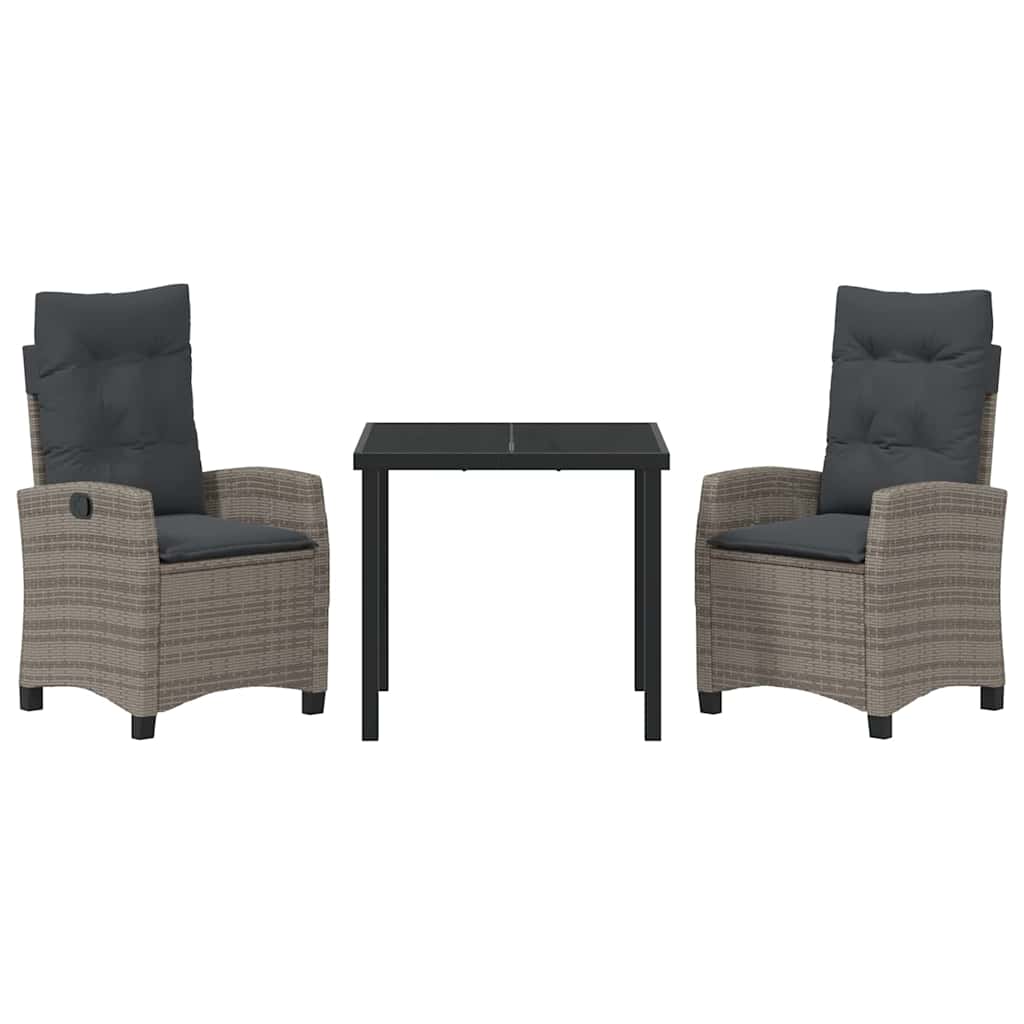 Garten Essgruppe 3 pcs Grau Poly-Rattan