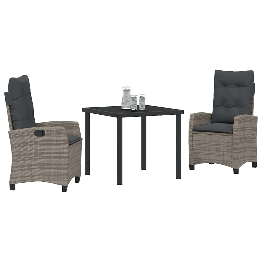 Garten Essgruppe 3 pcs Grau Poly-Rattan