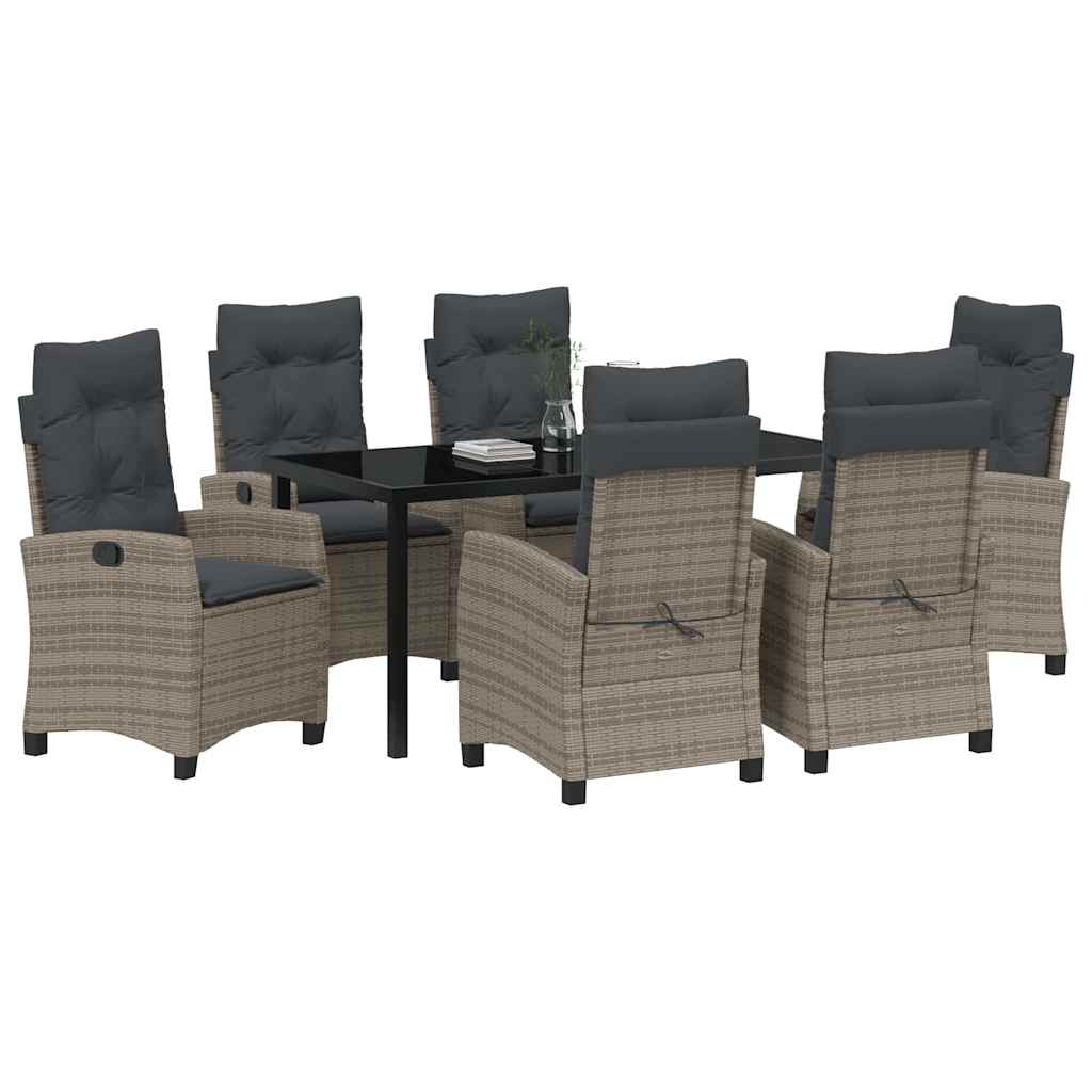 Garten Essgruppe 7 pcs Grau Poly-Rattan