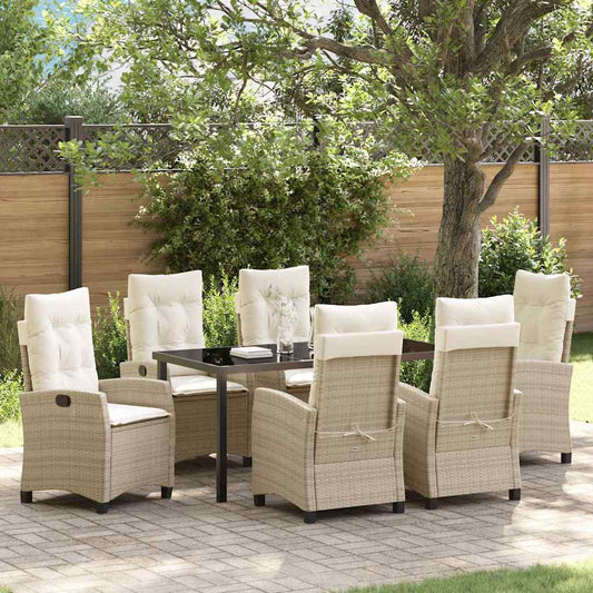 Garten Essgruppe 7 pcs Beige Poly-Rattan