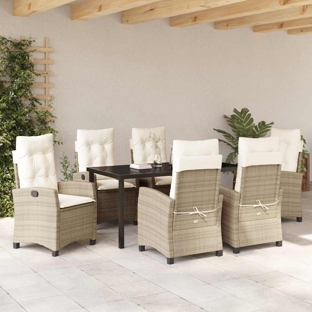 Garten Essgruppe 7 pcs Beige Poly-Rattan