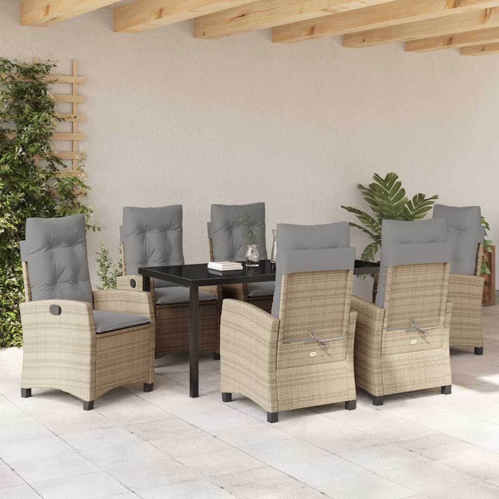 Garten Essgruppe 7 pcs Beige Poly-Rattan