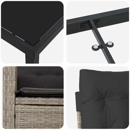 Garten Essgruppe 3 pcs Hellgrau Poly-Rattan