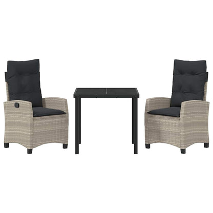 Garten Essgruppe 3 pcs Hellgrau Poly-Rattan