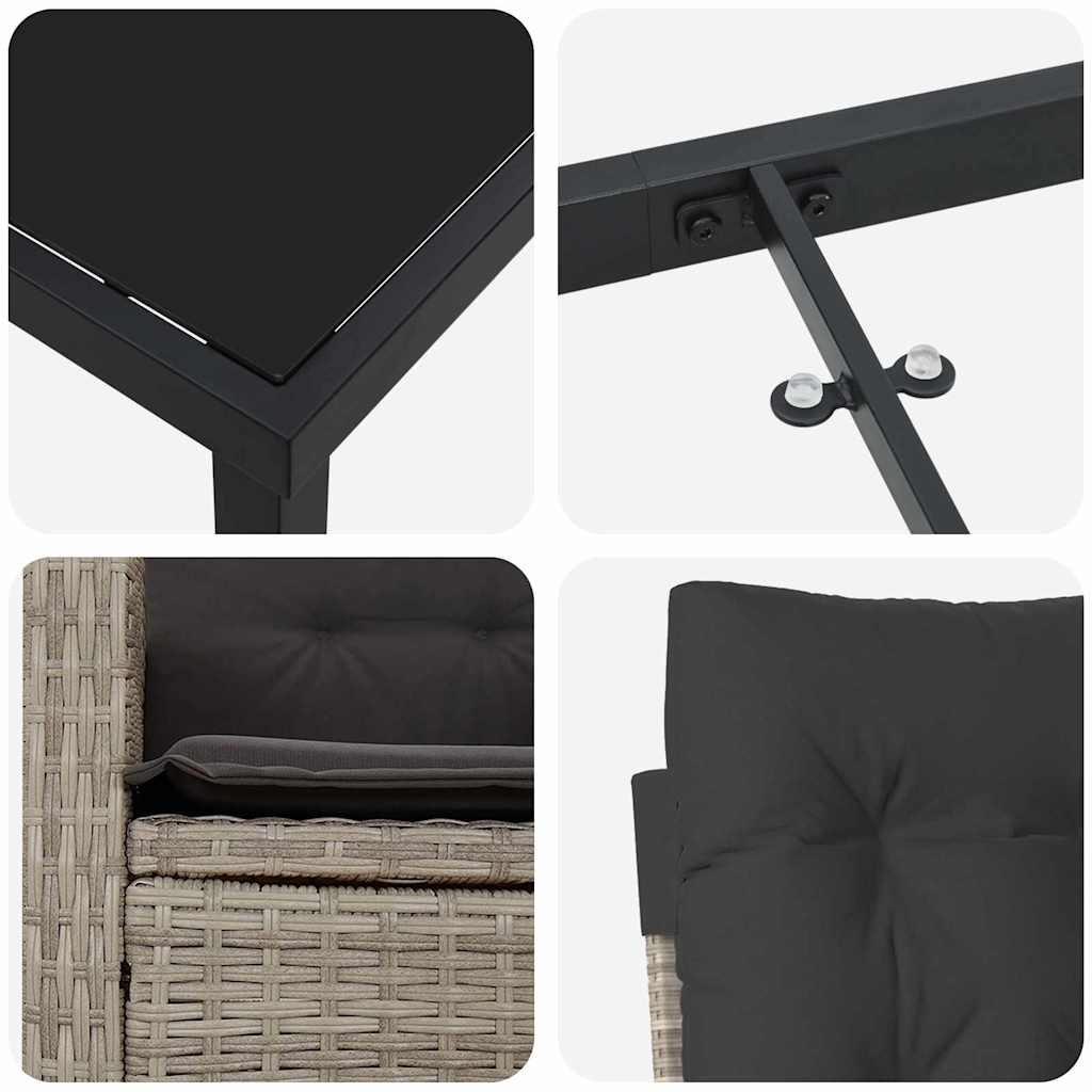 Garten Essgruppe 7 pcs Hellgrau Poly-Rattan