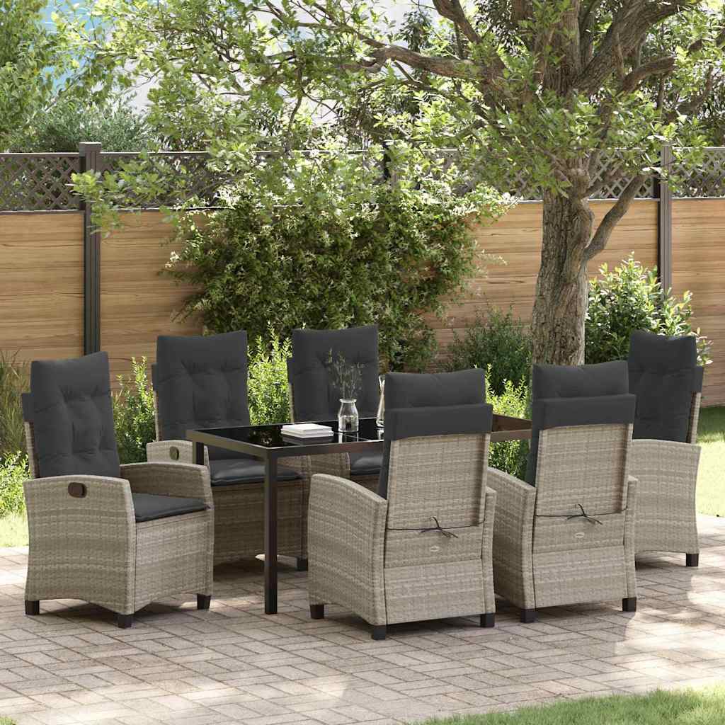 Garten Essgruppe 7 pcs Hellgrau Poly-Rattan