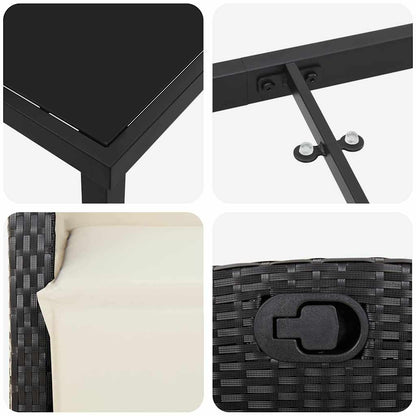 Garten Essgruppe 3 pcs Schwarz Poly-Rattan