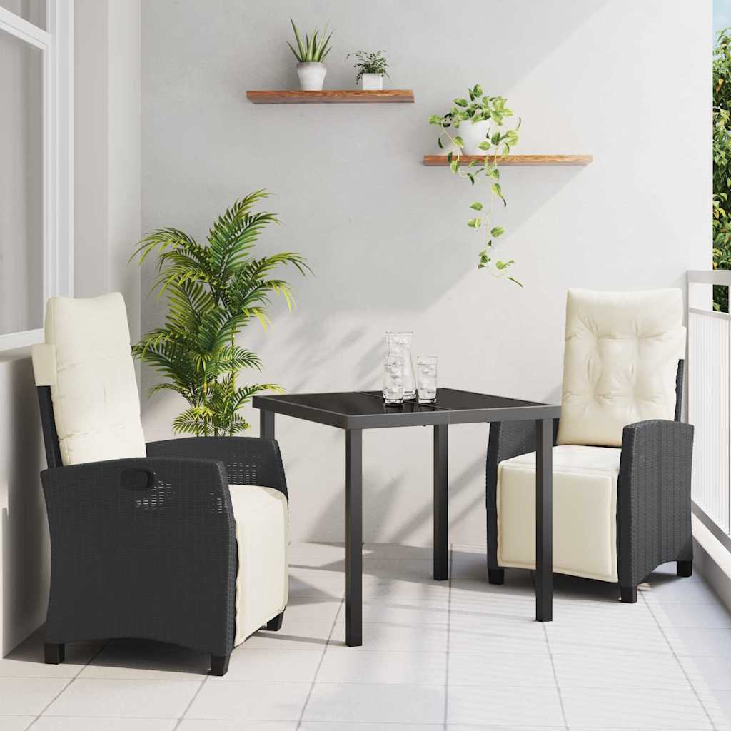 Garten Essgruppe 3 pcs Schwarz Poly-Rattan
