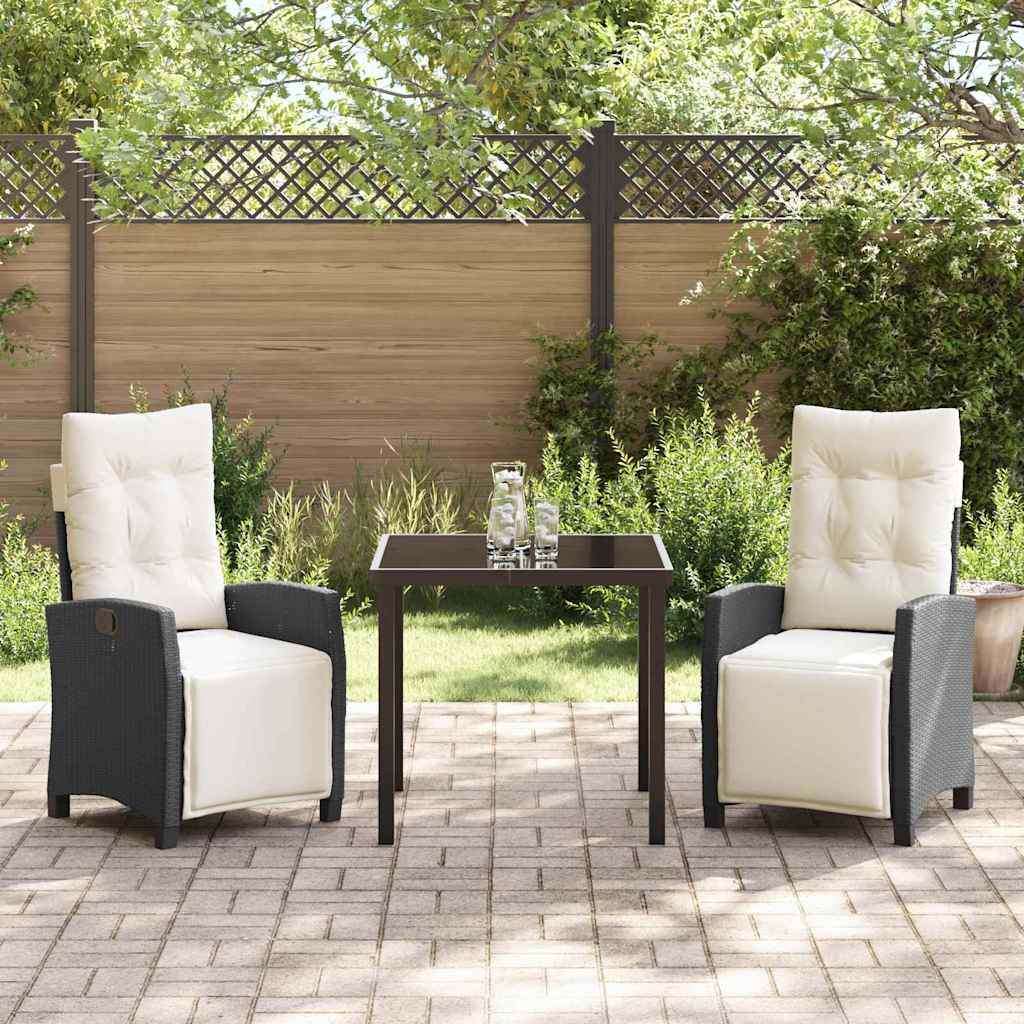 Garten Essgruppe 3 pcs Schwarz Poly-Rattan