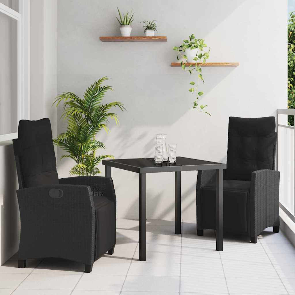 Garten Essgruppe 3 pcs Schwarz Poly-Rattan