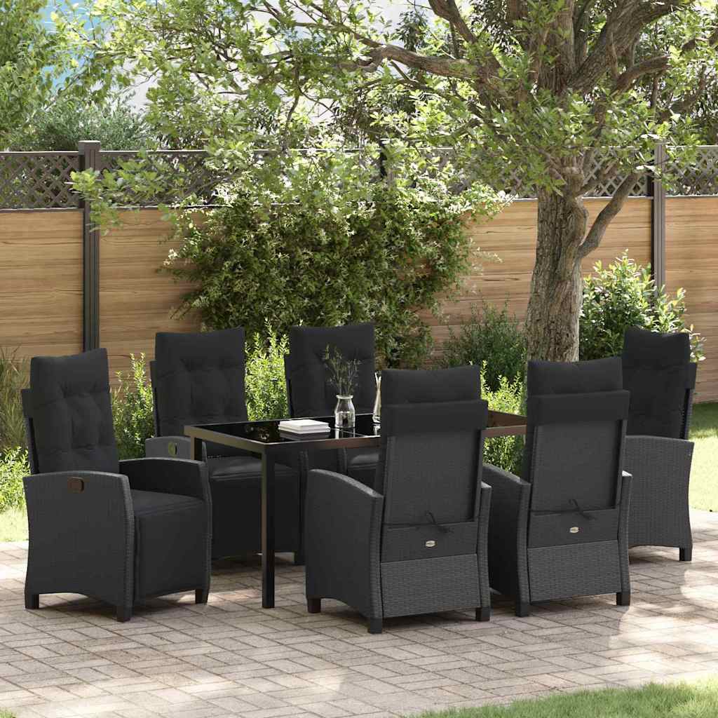 Garten Essgruppe 7 pcs Schwarz Poly-Rattan