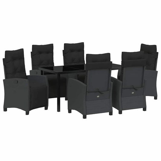 Garten Essgruppe 7 pcs Schwarz Poly-Rattan