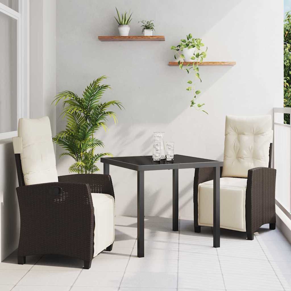 Garten Essgruppe 3 pcs Braun Poly-Rattan