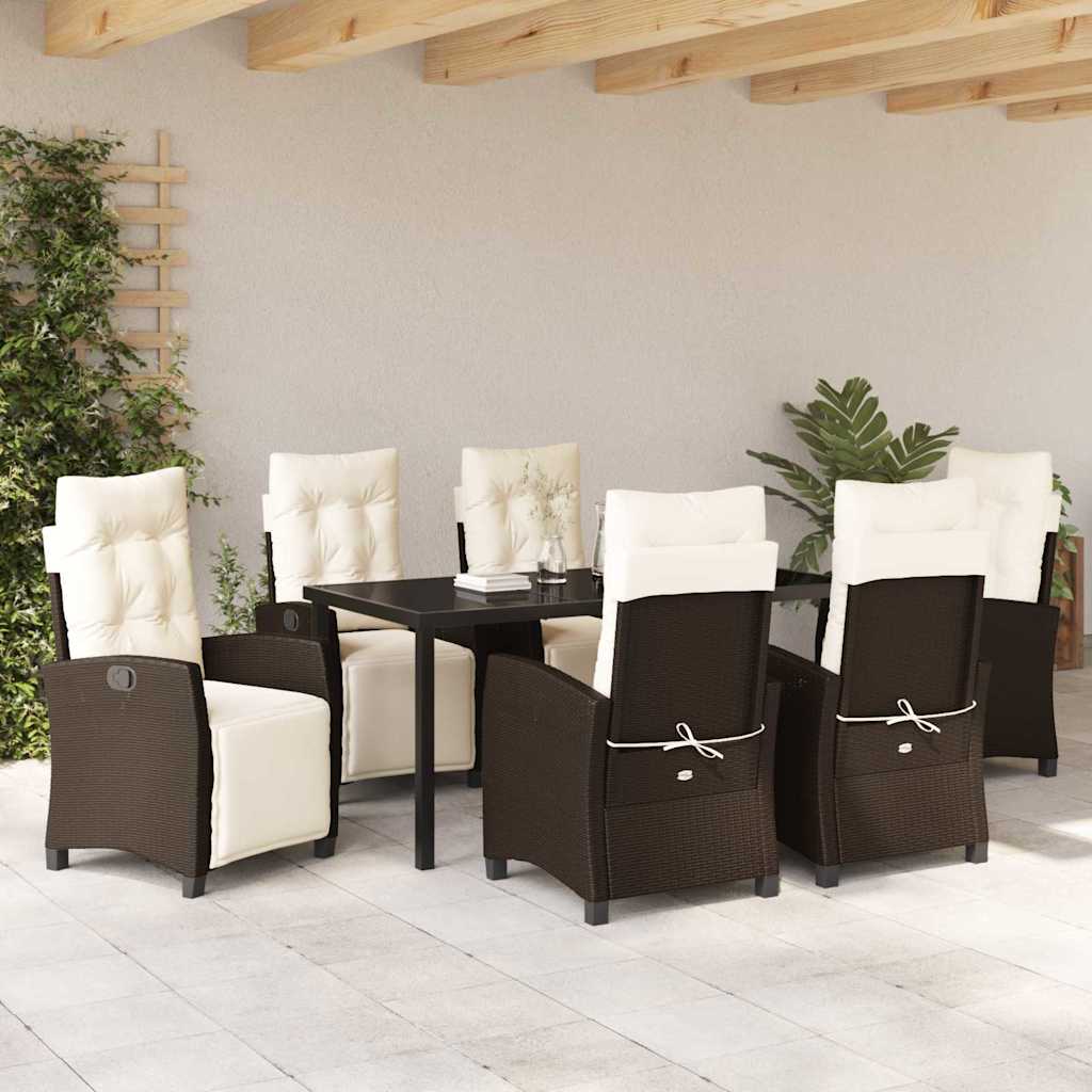 Garten Essgruppe 7 pcs Braun Poly-Rattan