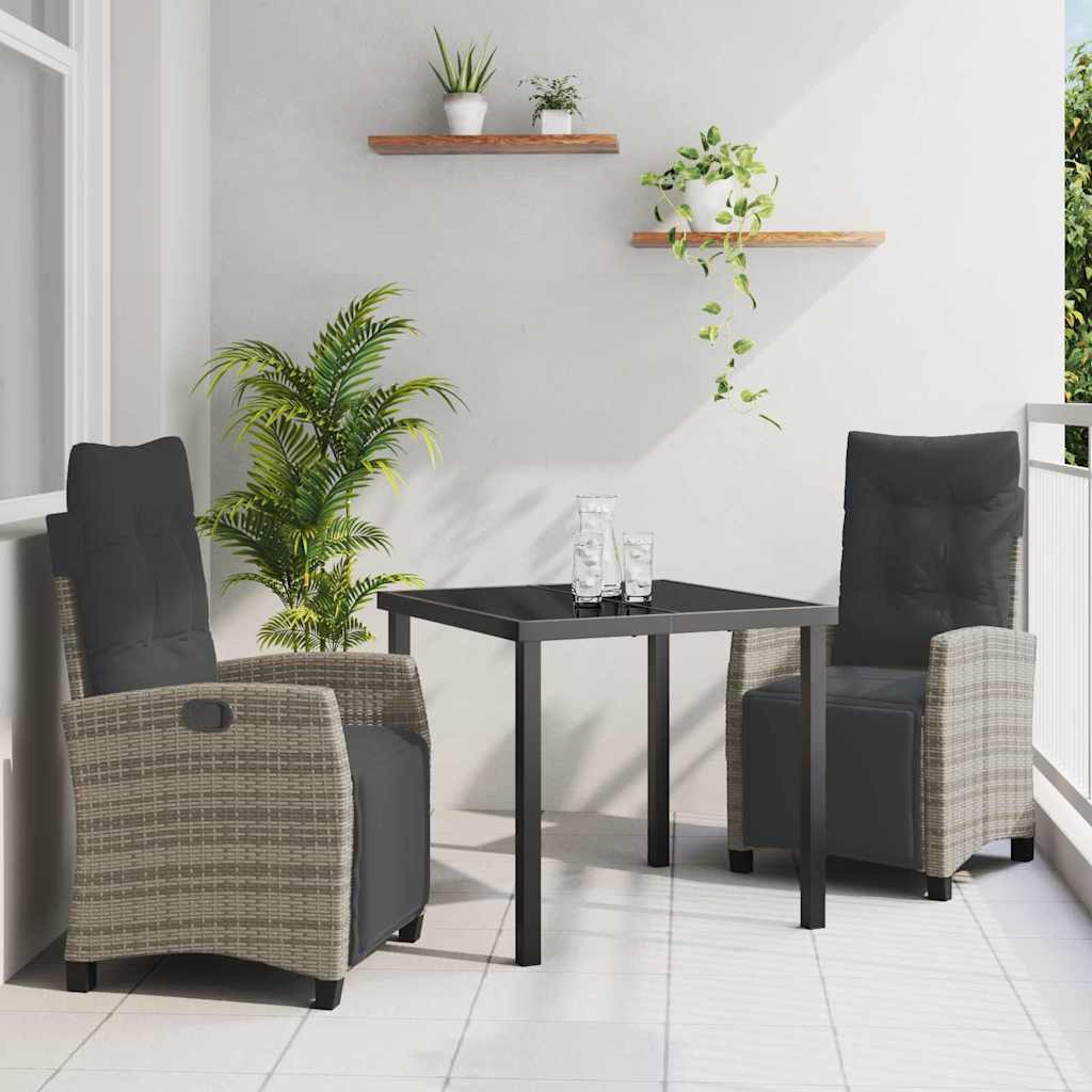 Garten Essgruppe 3 pcs Grau Poly-Rattan