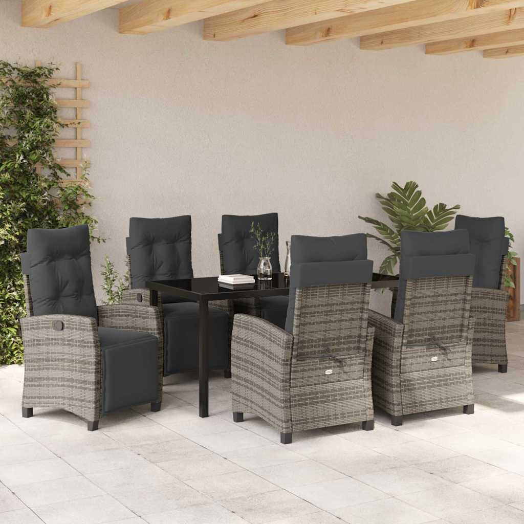 Garten Essgruppe 7 pcs Grau Poly-Rattan