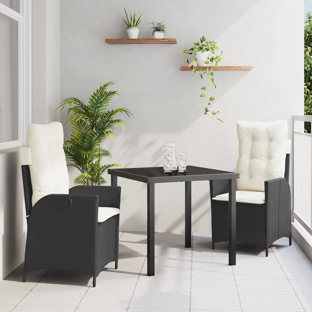 Garten Essgruppe 3 pcs Schwarz Poly-Rattan
